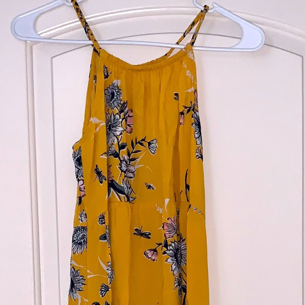 old navy yellow halter maxi dress with floral print